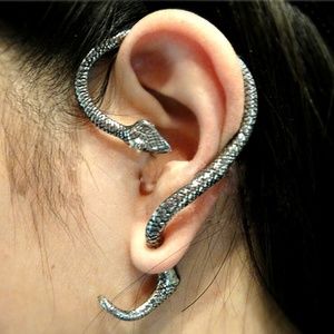 Greek Goddess Wrap-Around Silver Snake Earring